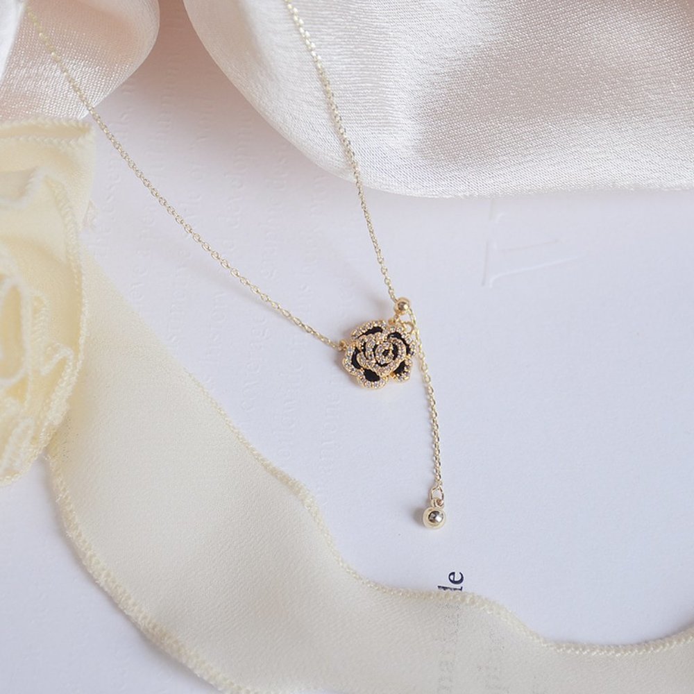NEW 14K Gold Plated Diamond Camelia Necklace - Picture 6 of 8